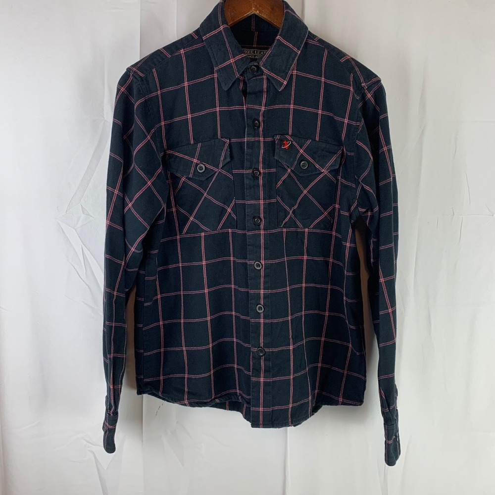 Milwaukee Leather Button Up Shirt Mens Small Black Red Windowpane Plaid Pocket